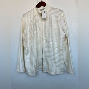 Chico’s women Trav Coll embroidered Belle Jacket in Antique Ivory color size 3
